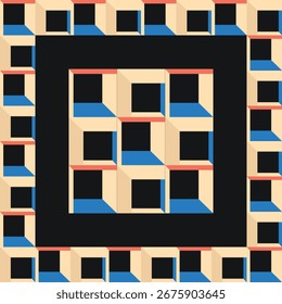 Patrón Abstractas geométrico contemporáneo en azul y beige