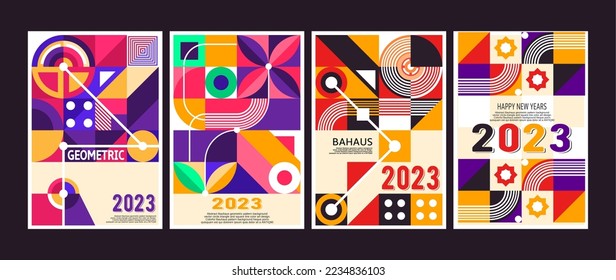 Contemporary Geometric art Posters With Vivid Colors,Bauhaus Style Design