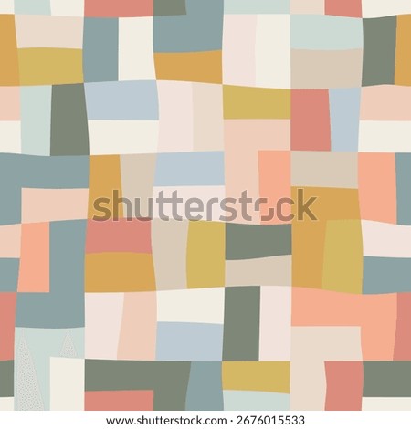 Contemporary geometric art seamless pattern. Pastel color modern mosaic texture. Patchwork abstract textile. Grid soft colors design. Tile wallpaper