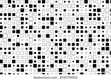 Contemporary geometric artwork featuring a grid of randomly sized black squares creating visual interest.