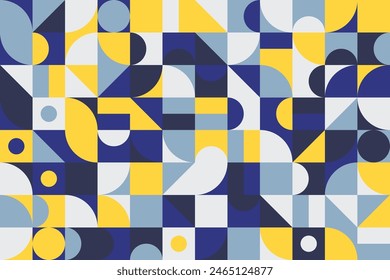 Contemporary geometric design with a cool color palette of blue, yellow, and grey, ideal for modern aesthetics