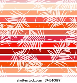 Contemporary geometric fashion print with palm leaves and stripes in vector .Abstract seamless wallpaper pattern Abstract wallpaper pattern .Stylish Tropical leaves border.