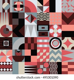 Contemporary geometric mosaic seamless pattern with a vibrant color scheme, repeat background with rich and modern shapes, surface pattern design for web and print