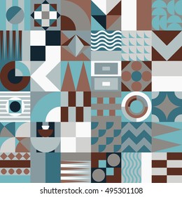 Contemporary geometric mosaic seamless pattern with a vibrant color scheme, repeat background with rich and modern shapes, surface pattern design for web and print
