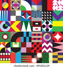 Contemporary geometric mosaic seamless pattern with a vibrant color scheme, repeat background with rich and modern shapes, surface pattern design for web and print