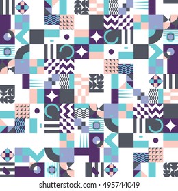Contemporary geometric mosaic seamless pattern with a vibrant color scheme, repeat background with rich and modern shapes, surface pattern design for web and print