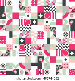 Contemporary geometric mosaic seamless pattern with a vibrant color scheme, repeat background with rich and modern shapes, surface pattern design for web and print