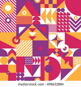 Contemporary geometric mosaic seamless pattern with a vibrant color scheme, repeat background with rich and modern shapes, surface pattern design for web and print