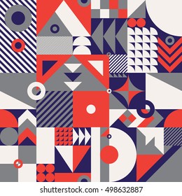 Contemporary geometric mosaic seamless pattern with a vibrant color scheme, repeat background with rich and modern shapes, surface pattern design for web and print