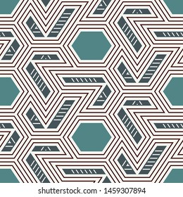 Contemporary geometric pattern. Geo ornament. Repeated figures. Modern background. Seamless surface abstract design.  Ethnic wallpaper. Digital paper, textile print. Vector art