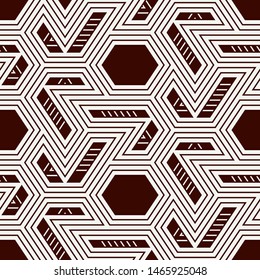 Contemporary geometric pattern. Geo ornament. Repeated figures. Modern background. Seamless surface abstract design.  Ethnic wallpaper. Digital paper, textile print. Vector art
