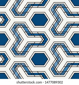 Contemporary geometric pattern. Geo ornament. Repeated figures. Modern background. Seamless surface abstract design.  Ethnic wallpaper. Digital paper, textile print. Vector art