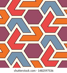 Contemporary geometric pattern. Puzzle ornament. Repeated interlocking figures. Modern mosaic background. Seamless surface abstract design. Geo wallpaper. Digital paper, textile print. Vector art