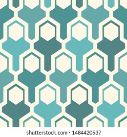 Contemporary geometric pattern. Puzzle ornament. Repeated interlocking figures. Modern mosaic background. Seamless surface abstract design. Geo wallpaper. Digital paper, textile print. Vector art