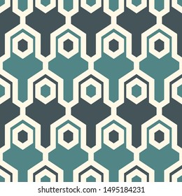 Contemporary geometric pattern. Puzzle ornament. Repeated interlocking figures. Modern mosaic background. Seamless surface abstract design. Geo wallpaper. Digital paper, textile print. Vector art