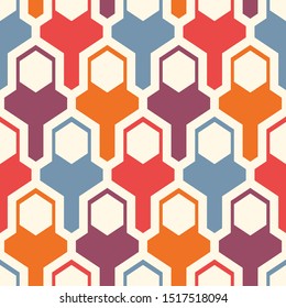 Contemporary geometric pattern. Puzzle ornament. Repeated interlocking figures. Modern mosaic background. Seamless surface abstract design. Geo wallpaper. Digital paper, textile print. Vector art