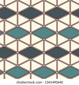 Contemporary geometric pattern. Repeated diamond, lines ornament. Modern geo abstract background. Linear seamless surface design. Minimalist wallpaper. Grid digital paper, textile print. Vector.