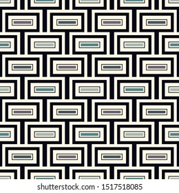 Contemporary geometric pattern. Repeated rectangles motif. Stylized brick wall ornament. Modern abstract background. Seamless surface design. Geo wallpaper. Digital paper, textile print. Vector art