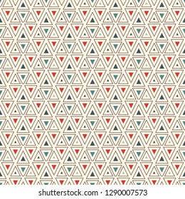 Contemporary geometric pattern. Repeated triangles, lines ornament. Modern geo abstract background. Seamless surface design. Grid wallpaper. Digital paper, textile print. Vector illustration