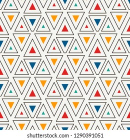 Contemporary geometric pattern. Repeated triangles, lines ornament. Modern geo abstract background. Seamless surface design. Grid wallpaper. Digital paper, textile print. Vector illustration