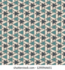 Contemporary geometric pattern. Repeated triangles motif. Modern geo abstract background. Seamless surface design. Ornamental mosaic wallpaper. Digital paper, textile print. Vector illustration