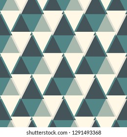 Contemporary geometric pattern. Repeated triangles ornament. Modern geo abstract background. Seamless surface design. Mosaic wallpaper. Digital paper, textile print. Vector illustration