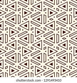 Contemporary geometric pattern. Repeated triangles motif. Modern geo abstract background. Seamless surface design. Ornamental wallpaper. Digital paper, textile print. Vector illustration