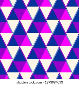 Contemporary geometric pattern. Repeated triangles ornament. Modern geo abstract background. Seamless surface design. Mosaic wallpaper. Digital paper, textile print. Vector illustration