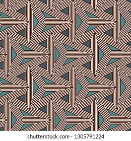 Contemporary geometric pattern. Repeated triangles, lines. Art deco style ornament. Modern geo abstract background. Linear seamless surface design. Grid digital paper, textile print. Vector wallpaper
