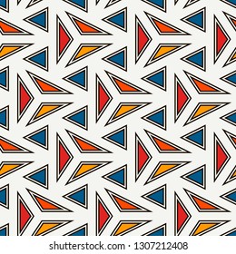 Contemporary geometric pattern. Repeated triangles, lines. Minimalist ornament. Modern geo abstract background. Seamless surface design. Digital paper, textile print. Vector wallpaper