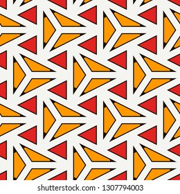 Contemporary geometric pattern. Repeated triangles motif. Seamless surface design. Modern geo abstract background. Minimalist wallpaper. Simple ornamental digital paper, textile print. Vector art