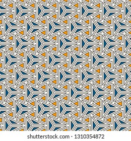 Contemporary geometric pattern. Repeated triangles, lines. Art deco style ornament. Modern geo abstract background. Linear seamless surface design. Grid digital paper, textile print. Vector wallpaper