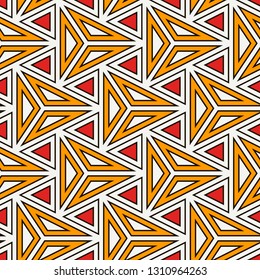 Contemporary geometric pattern. Repeated triangles, lines. Art deco style ornament. Modern geo abstract background. Linear seamless surface design. Grid digital paper, textile print. Vector wallpaper