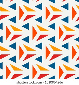 Contemporary geometric pattern. Repeated triangles motif. Seamless surface design. Modern geo abstract background. Minimalist wallpaper. Simple ornamental digital paper, textile print. Vector art