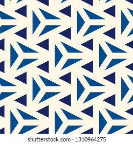 Contemporary geometric pattern. Repeated triangles motif. Seamless surface design. Modern geo abstract background. Minimalist wallpaper. Simple ornamental digital paper, textile print. Vector art