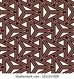 Contemporary geometric pattern. Repeated triangles, lines. Art deco style ornament. Modern geo abstract background. Linear seamless surface design. Grid digital paper, textile print. Vector wallpaper