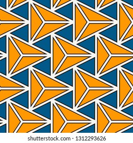 Contemporary geometric pattern. Repeated triangles motif. Seamless surface design. Modern geo abstract background. Minimalist wallpaper. Simple ornamental digital paper, textile print. Vector art