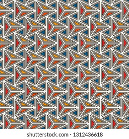 Contemporary geometric pattern. Repeated triangles, lines. Art deco style ornament. Modern geo abstract background. Linear seamless surface design. Grid digital paper, textile print. Vector wallpaper