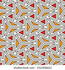 Contemporary geometric pattern. Repeated triangles, lines. Art deco style ornament. Modern geo abstract background. Linear seamless surface design. Grid digital paper, textile print. Vector wallpaper