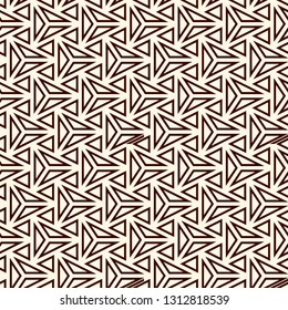 Contemporary geometric pattern. Repeated triangles, lines. Art deco style ornament. Modern geo abstract background. Linear seamless surface design. Grid digital paper, textile print. Vector wallpaper