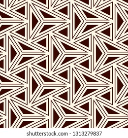 Contemporary geometric pattern. Repeated triangles, lines. Art deco style ornament. Modern geo abstract background. Linear seamless surface design. Grid digital paper, textile print. Vector wallpaper