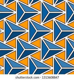 Contemporary geometric pattern. Repeated triangles ornament. Modern abstract background. Seamless surface design. Geo wallpaper. Digital paper, textile print. Vector illustration