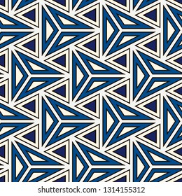 Contemporary geometric pattern. Repeated triangles, lines. Art deco style ornament. Modern geo abstract background. Linear seamless surface design. Grid digital paper, textile print. Vector wallpaper