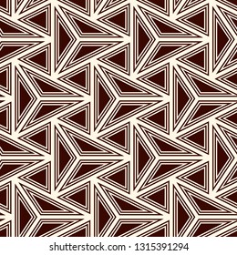 Contemporary geometric pattern. Repeated triangles, lines. Art deco style ornament. Modern geo abstract background. Linear seamless surface design. Grid digital paper, textile print. Vector wallpaper