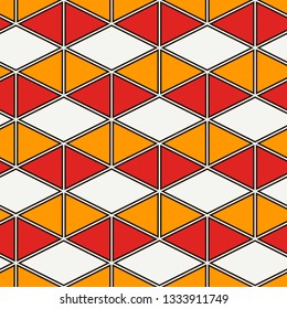 Contemporary geometric pattern. Repeated triangles ornament. Modern geo abstract background. Seamless surface design. Mosaic wallpaper. Digital paper, textile print. Vector illustration