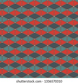Contemporary geometric pattern. Repeated triangles ornament. Modern geo abstract background. Seamless surface design. Mosaic wallpaper. Digital paper, textile print. Vector illustration