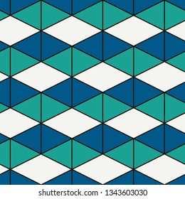 Contemporary geometric pattern. Repeated triangles ornament. Modern geo abstract background. Seamless surface design. Mosaic wallpaper. Digital paper, textile print. Vector illustration