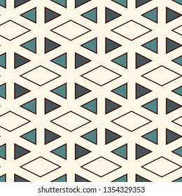 Contemporary geometric pattern. Repeated triangles ornament. Modern geo abstract background. Seamless surface design. Mosaic wallpaper. Digital paper, textile print. Vector illustration