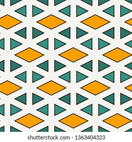Contemporary geometric pattern. Repeated triangles ornament. Modern geo abstract background. Seamless surface design. Mosaic wallpaper. Digital paper, textile print. Vector illustration