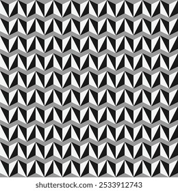 A contemporary geometric pattern showcasing a dynamic and creative arrangement of black and white triangles